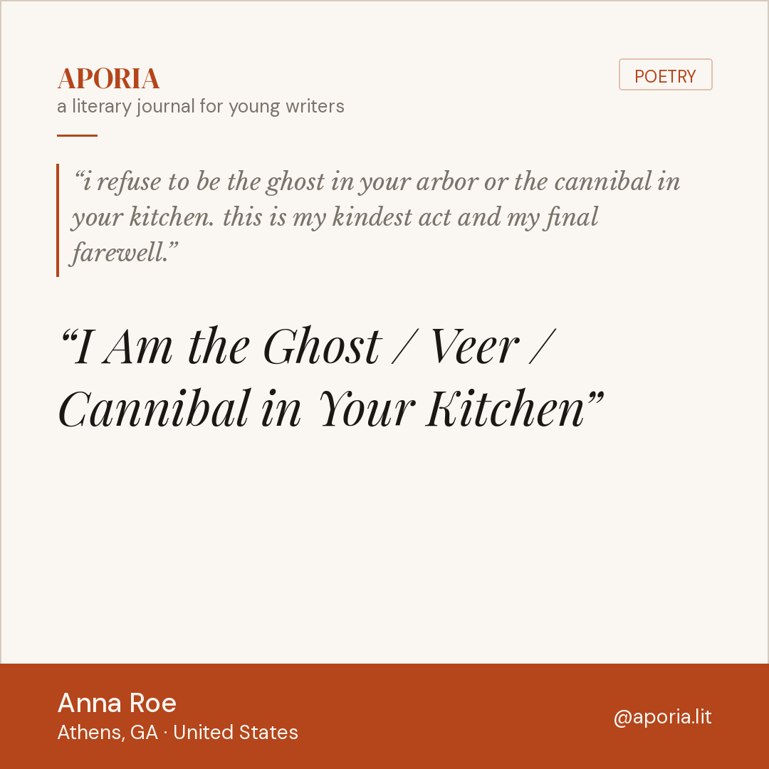 Contributor card for I Am the Ghost / Veer / Cannibal in Your Kitchen